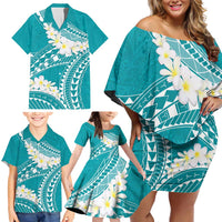 Polynesian Vintage Floral Family Matching Off Shoulder Short Dress and Hawaiian Shirt Teal Motifs LT7 - Polynesian Pride