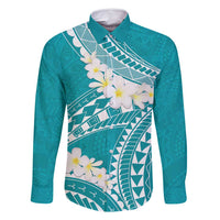 Polynesian Vintage Floral Family Matching Off Shoulder Short Dress and Hawaiian Shirt Teal Motifs LT7 Dad's Shirt - Long Sleeve Teal - Polynesian Pride