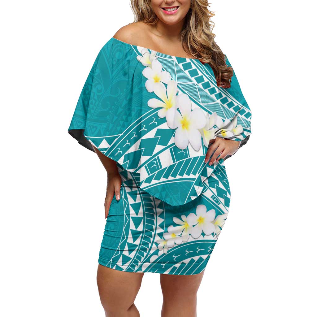 Polynesian Vintage Floral Family Matching Off Shoulder Short Dress and Hawaiian Shirt Teal Motifs LT7 Mom's Dress Teal - Polynesian Pride