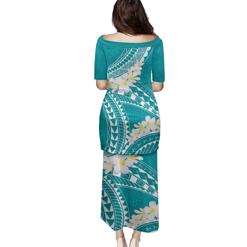 Polynesian Vintage Floral Family Matching Puletasi and Hawaiian Shirt Teal Motifs - Polynesian Pride
