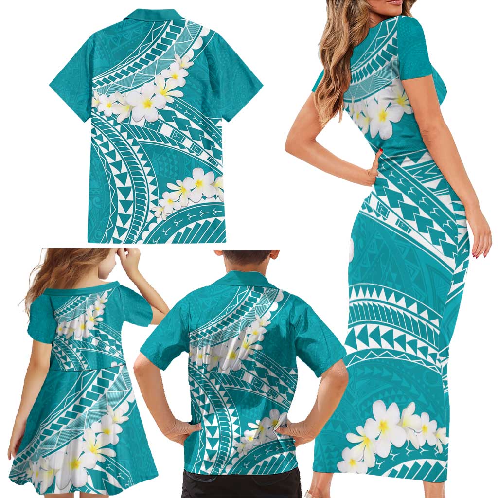 Polynesian Vintage Floral Family Matching Short Sleeve Bodycon Dress and Hawaiian Shirt Teal Motifs LT7 - Polynesian Pride