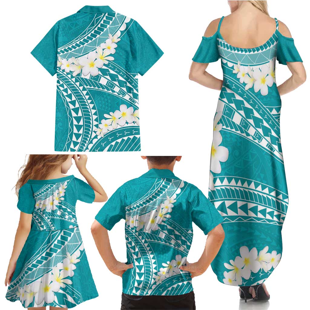 Polynesian Vintage Floral Family Matching Summer Maxi Dress and Hawaiian Shirt Teal Motifs LT7 - Polynesian Pride