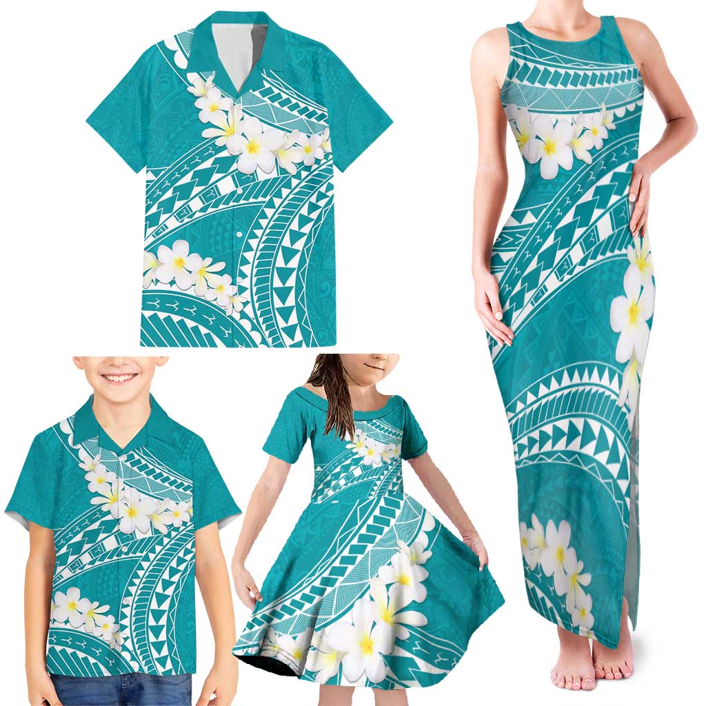 Polynesian Vintage Floral Family Matching Tank Maxi Dress and Hawaiian Shirt Teal Motifs LT7 - Polynesian Pride