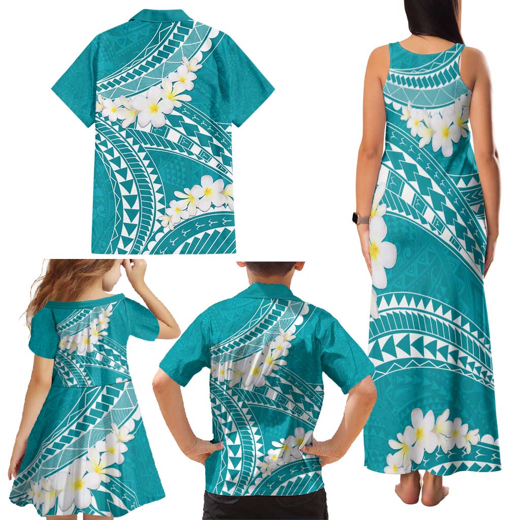 Polynesian Vintage Floral Family Matching Tank Maxi Dress and Hawaiian Shirt Teal Motifs LT7 - Polynesian Pride