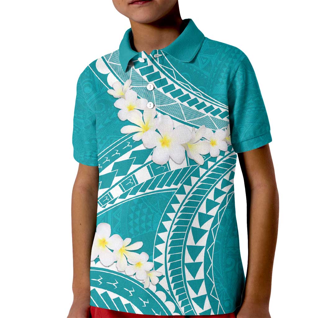 Polynesian Vintage Floral Kid Polo Shirt Teal Motifs LT7 Kid Teal - Polynesian Pride