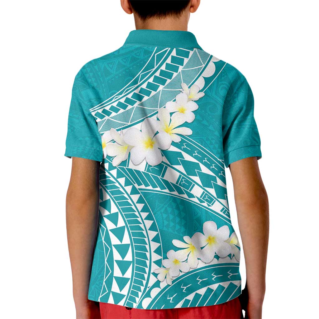 Polynesian Vintage Floral Kid Polo Shirt Teal Motifs LT7 - Polynesian Pride