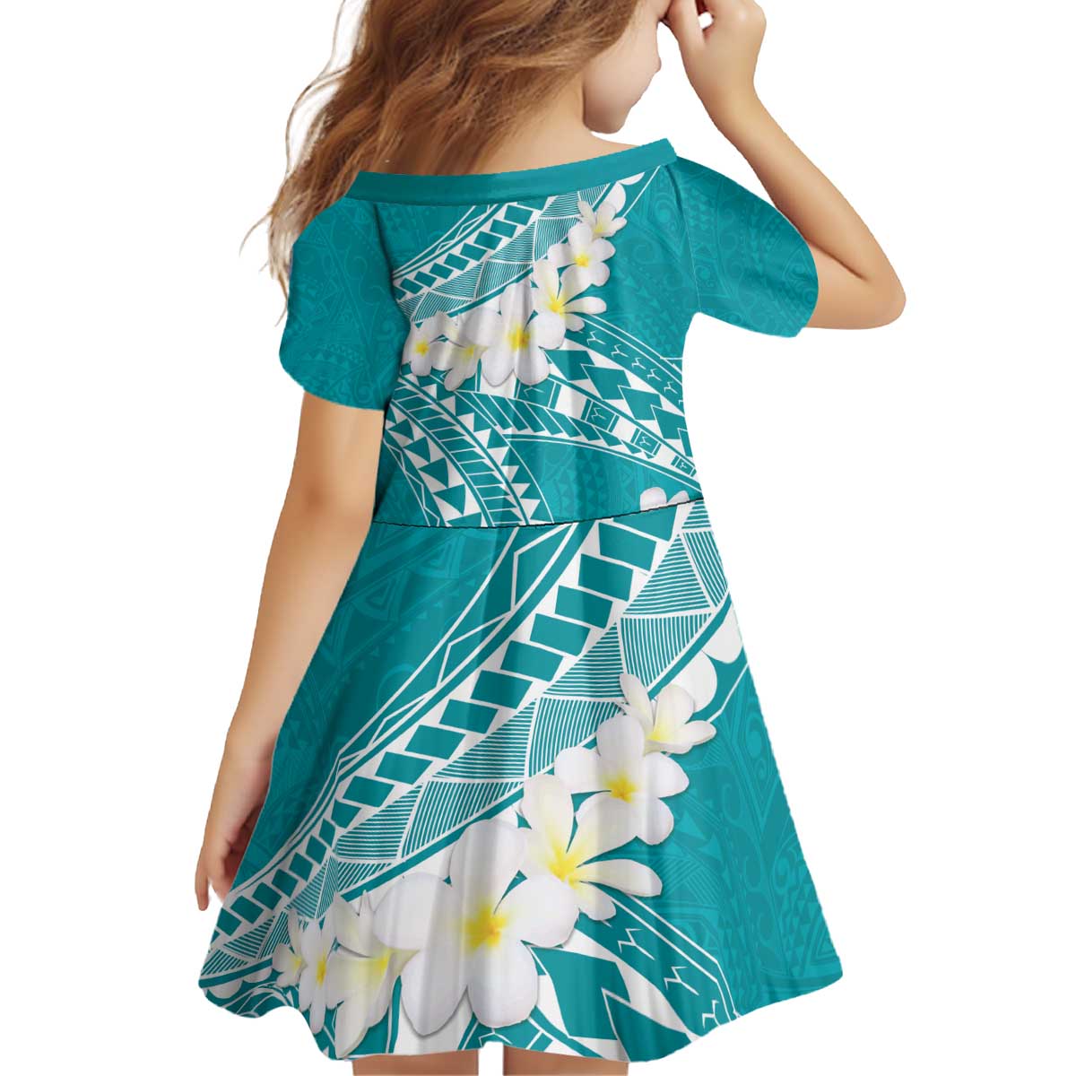 Polynesian Vintage Floral Kid Short Sleeve Dress Teal Motifs - Polynesian Pride