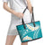Polynesian Vintage Floral Leather Tote Bag Teal Motifs - Polynesian Pride
