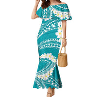 Polynesian Vintage Floral Mermaid Dress Teal Motifs LT7 Women Teal - Polynesian Pride