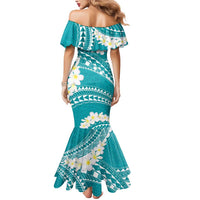 Polynesian Vintage Floral Mermaid Dress Teal Motifs LT7 - Polynesian Pride