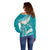 Polynesian Vintage Floral Off Shoulder Sweater Teal Motifs - Polynesian Pride