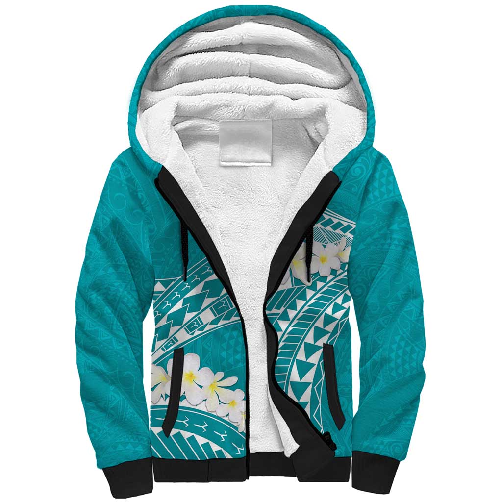 Polynesian Vintage Floral Sherpa Hoodie Teal Motifs - Polynesian Pride