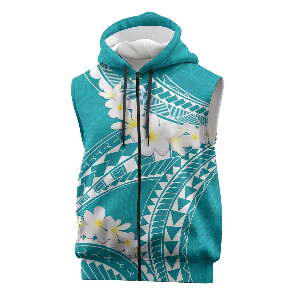 Polynesian Vintage Floral Sleeveless Zip Hoodie Teal Motifs LT7 Teal - Polynesian Pride