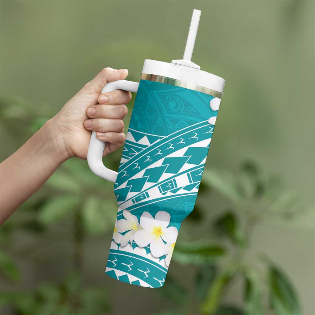 Polynesian Vintage Floral Tumbler With Handle Teal Motifs LT7 - Polynesian Pride