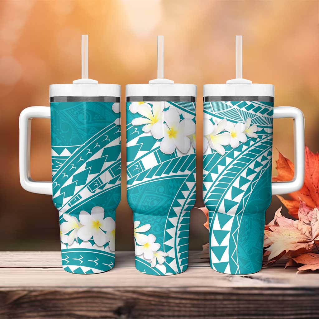 Polynesian Vintage Floral Tumbler With Handle Teal Motifs LT7 - Polynesian Pride