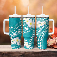 Polynesian Vintage Floral Tumbler With Handle Teal Motifs LT7 - Polynesian Pride