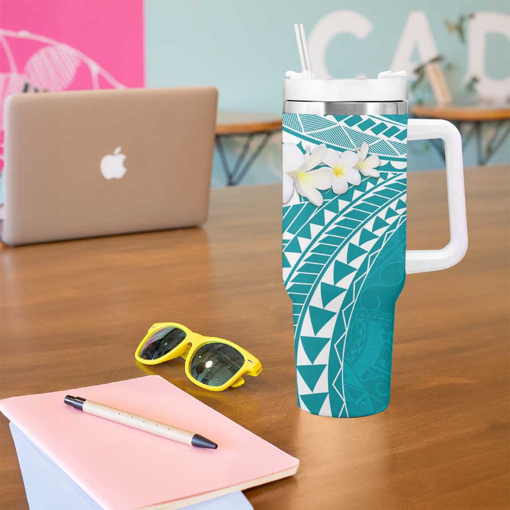 Polynesian Vintage Floral Tumbler With Handle Teal Motifs LT7 - Polynesian Pride