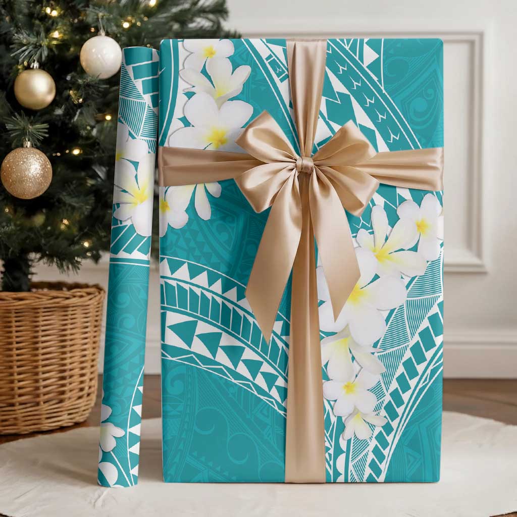 Polynesian Vintage Floral Wrapping Paper Teal Motifs