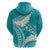 Polynesian Vintage Floral Zip Hoodie Teal Motifs - Polynesian Pride