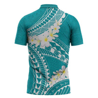 Polynesian Vintage Floral Zipper Polo Shirt Teal Motifs - Polynesian Pride