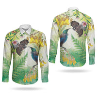 New Zealand Maori Mahuru Couples Matching Mermaid Dress and Long Sleeve Button Shirt Tui With Pikawakawa Spring Colors LT7 - Polynesian Pride