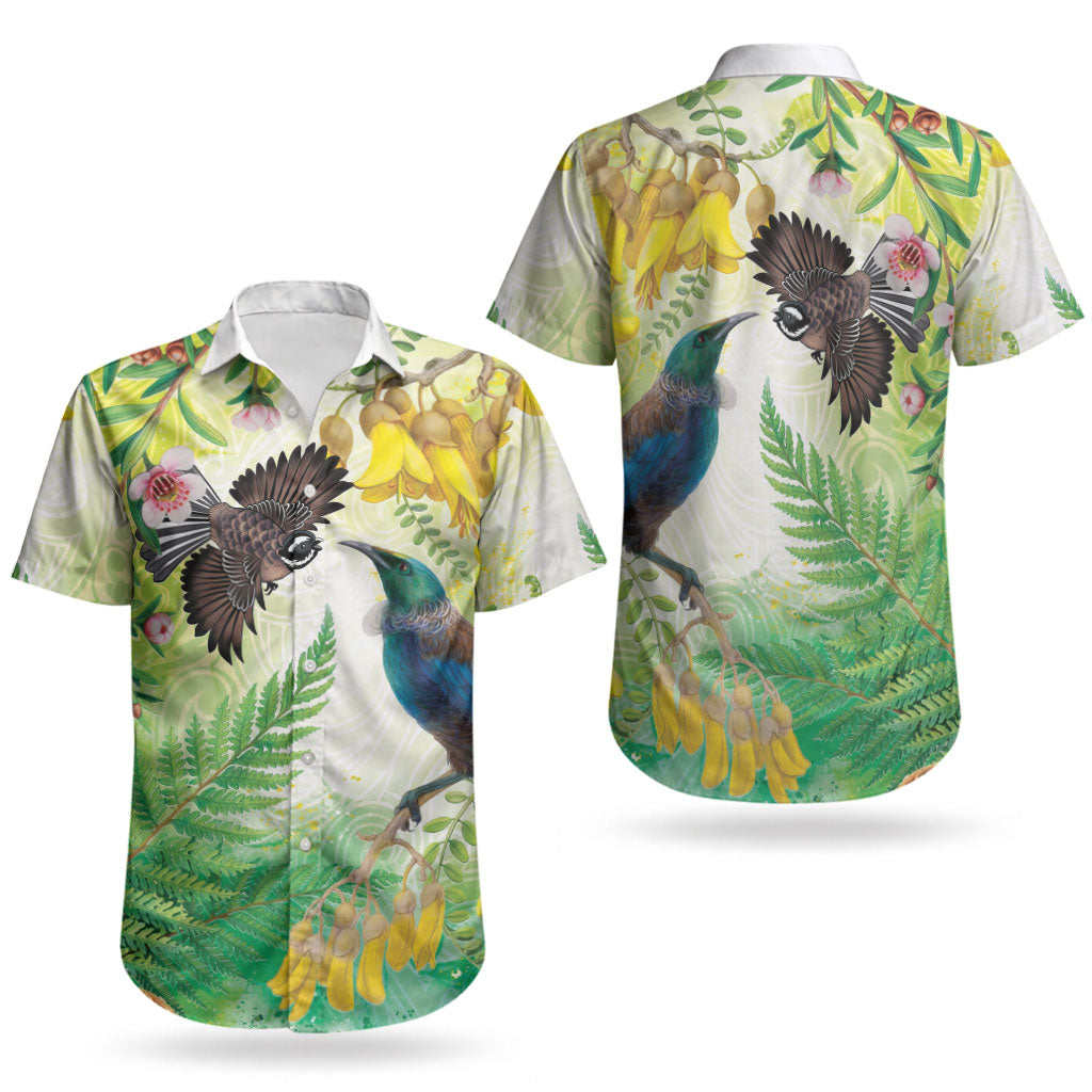 New Zealand Maori Mahuru Couples Matching Summer Maxi Dress and Hawaiian Shirt Tui With Pikawakawa Spring Colors LT7 - Polynesian Pride