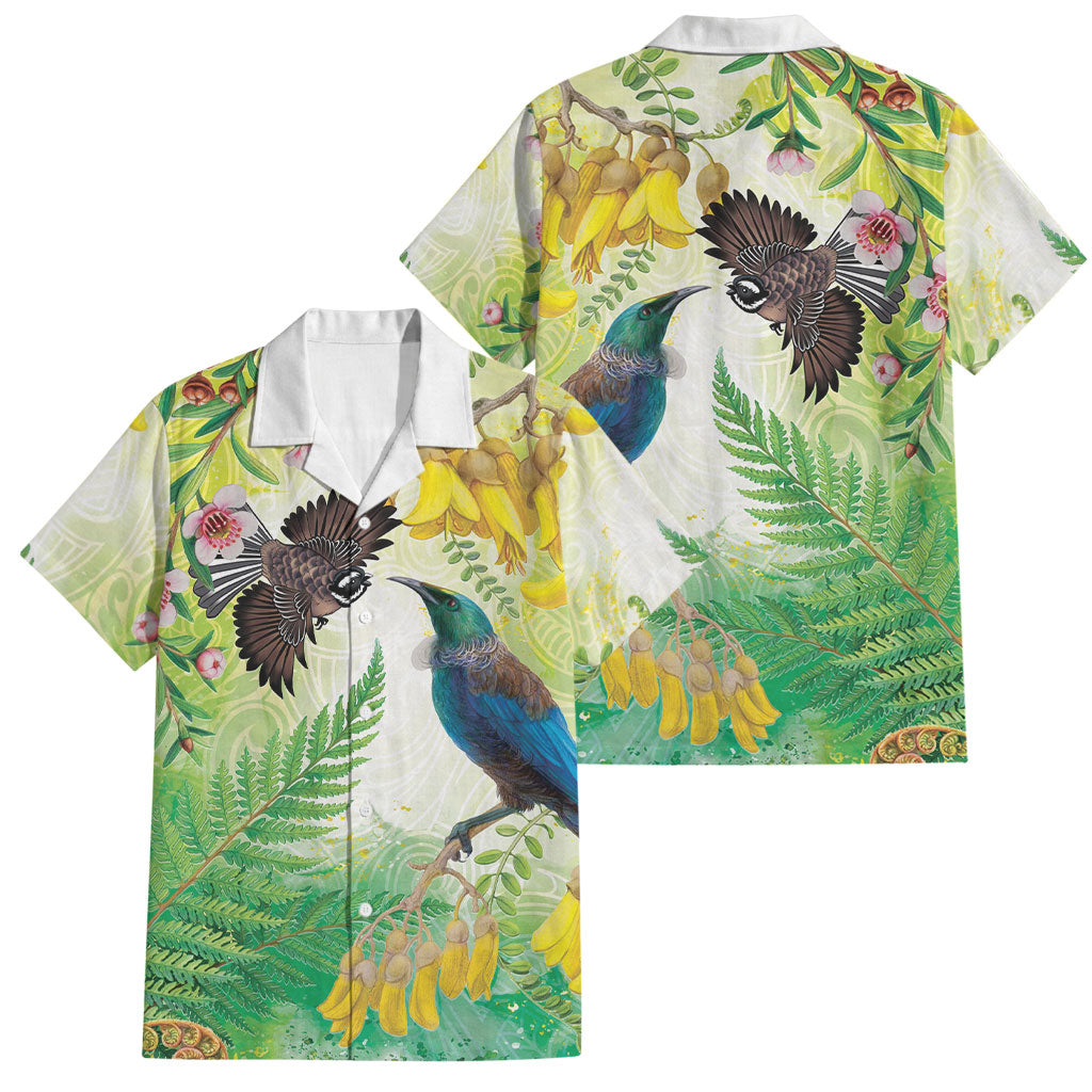 New Zealand Maori Mahuru Family Matching Summer Maxi Dress and Hawaiian Shirt Tui With Pikawakawa Spring Colors LT7 Dad's Shirt - Short Sleeve Multicolor - Polynesian Pride
