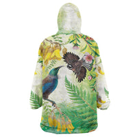 New Zealand Maori Mahuru Wearable Blanket Hoodie Tui With Pikawakawa Spring Colors LT7 - Polynesian Pride