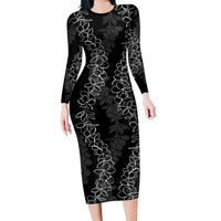 Hawaii Plumeria Lei Family Matching Long Sleeve Bodycon Dress and Hawaiian Shirt Aloha Festive Vibe LT7 Mom's Dress Black - Polynesian Pride