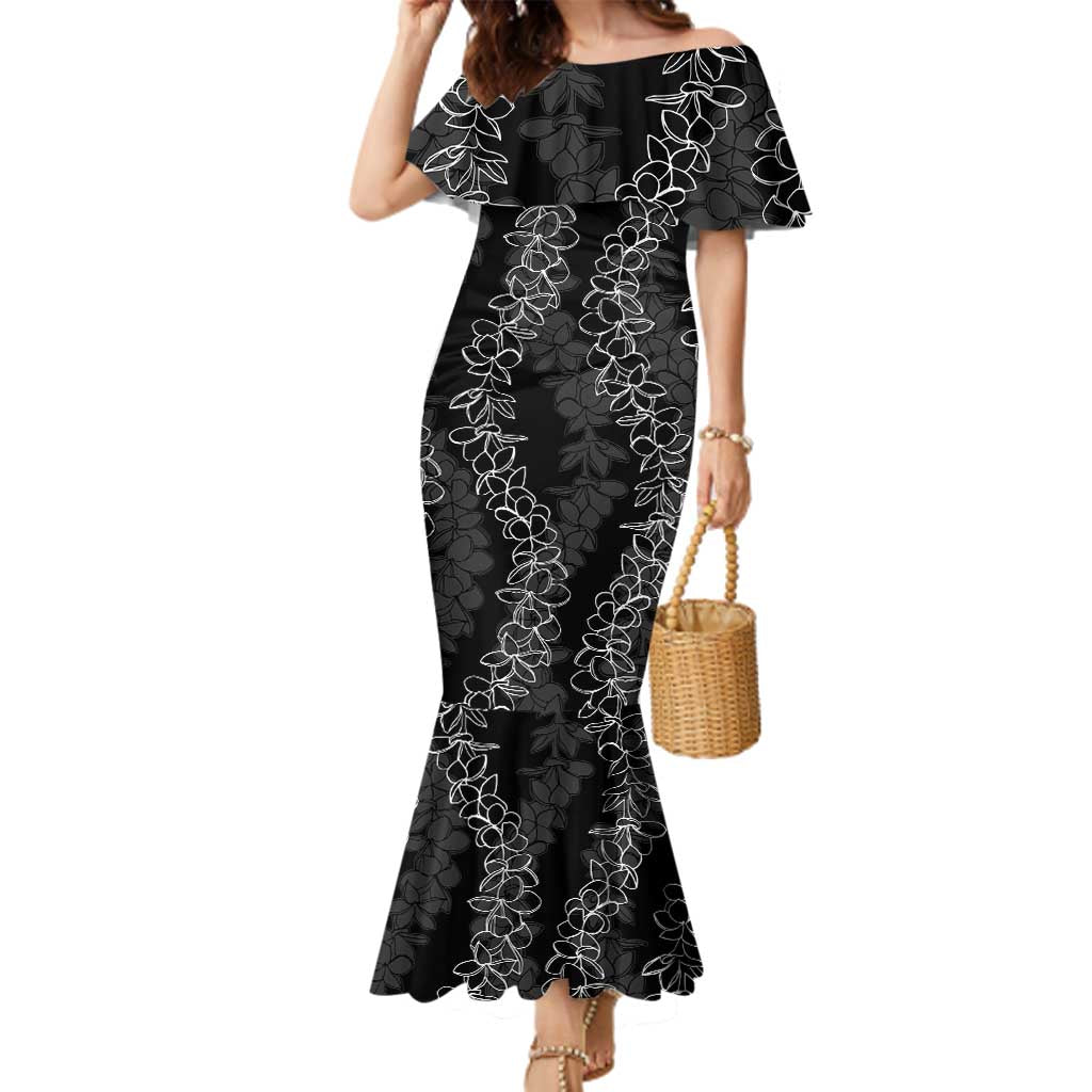 Hawaii Plumeria Lei Family Matching Mermaid Dress and Hawaiian Shirt Aloha Festive Vibe LT7 Mom's Dress Black - Polynesian Pride