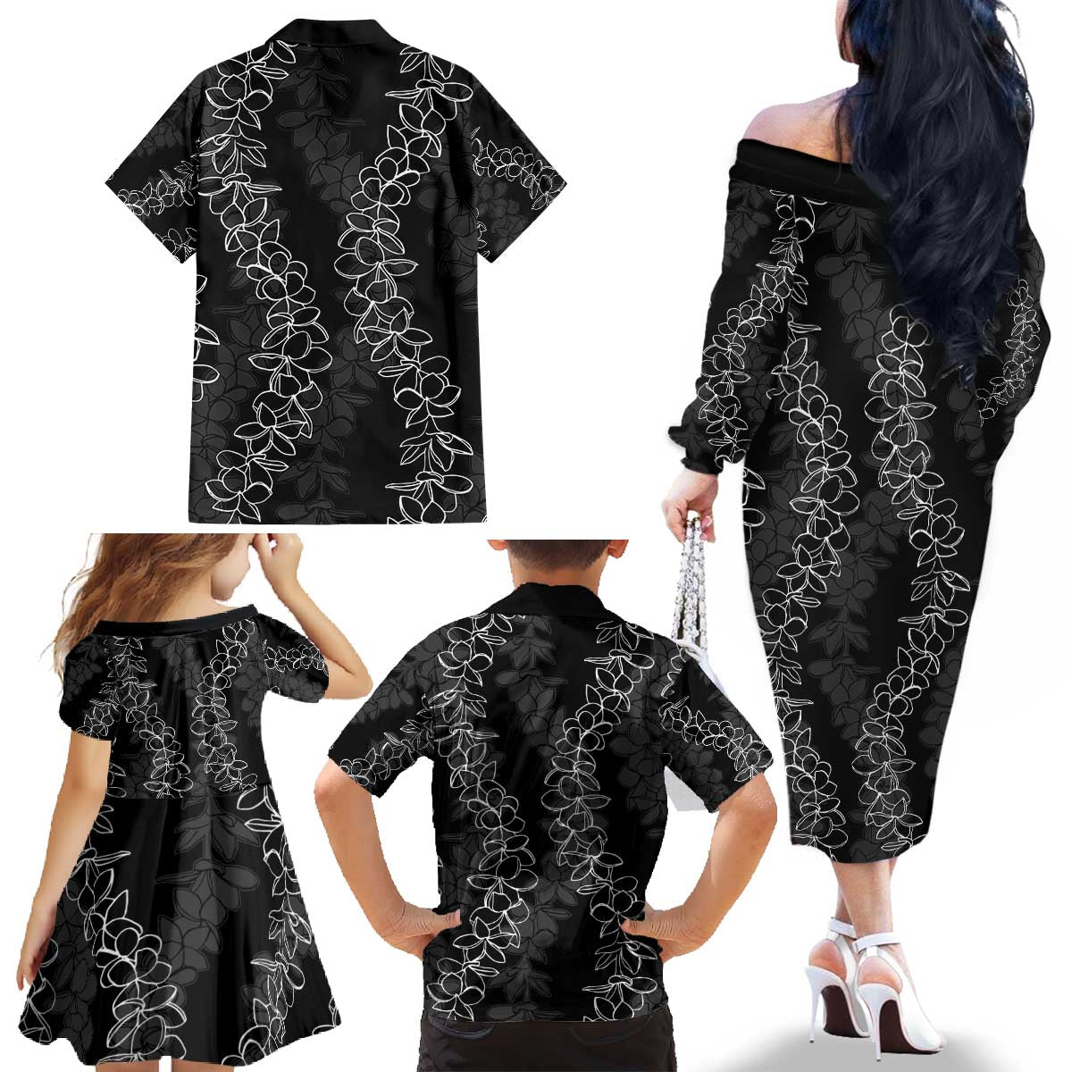 Hawaii Plumeria Lei Family Matching Off The Shoulder Long Sleeve Dress and Hawaiian Shirt Aloha Festive Vibe LT7 - Polynesian Pride