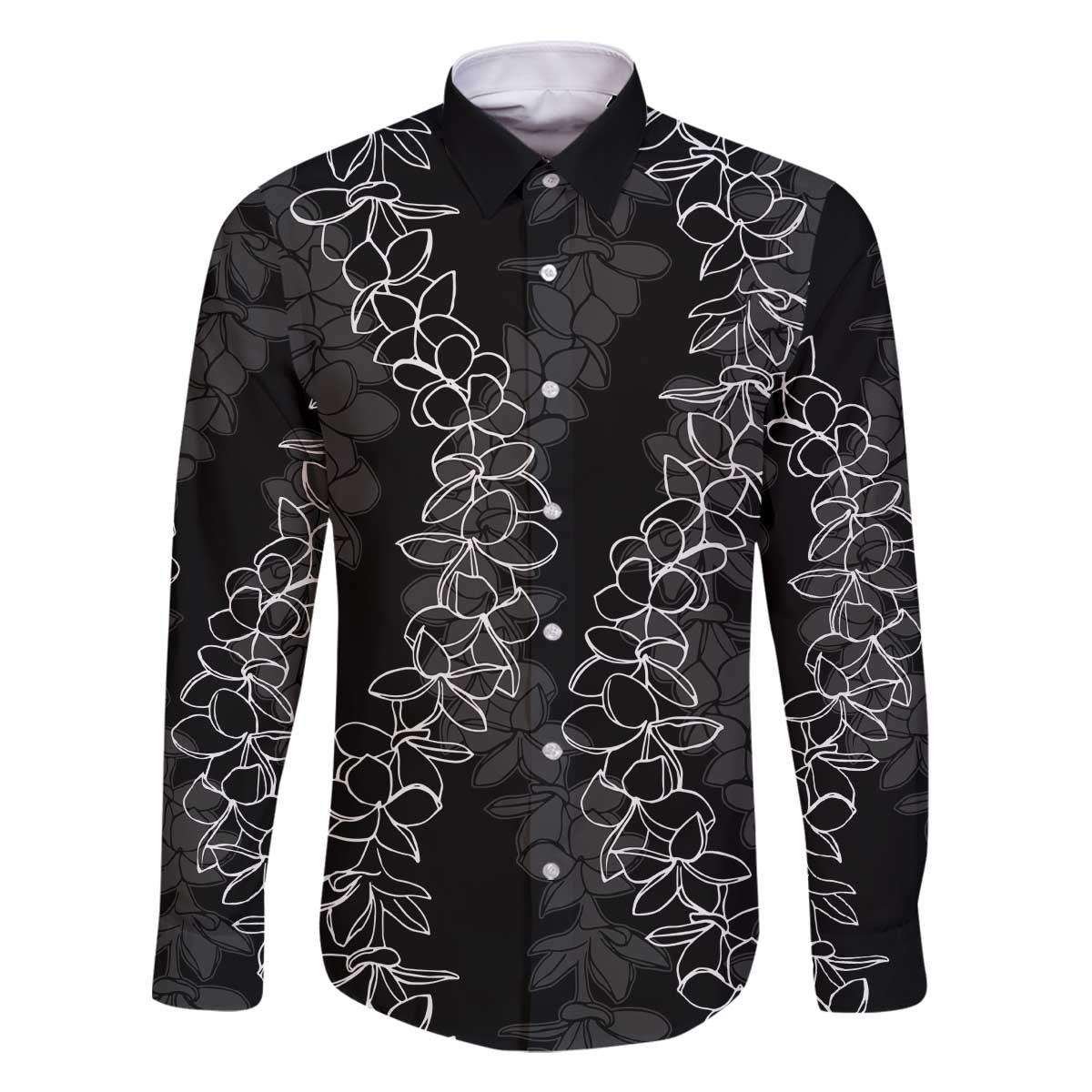 Hawaii Plumeria Lei Family Matching Off The Shoulder Long Sleeve Dress and Hawaiian Shirt Aloha Festive Vibe LT7 Dad's Shirt - Long Sleeve Black - Polynesian Pride