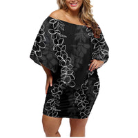 Hawaii Plumeria Lei Family Matching Off Shoulder Short Dress and Hawaiian Shirt Aloha Festive Vibe LT7 Mom's Dress Black - Polynesian Pride