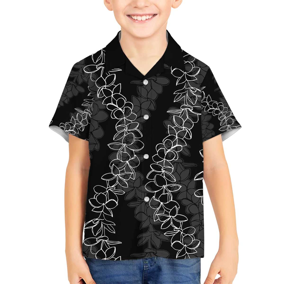 Hawaii Plumeria Lei Family Matching Off Shoulder Short Dress and Hawaiian Shirt Aloha Festive Vibe LT7 Son's Shirt Black - Polynesian Pride