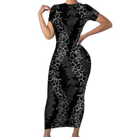 Hawaii Plumeria Lei Family Matching Short Sleeve Bodycon Dress and Hawaiian Shirt Aloha Festive Vibe LT7 Mom's Dress Black - Polynesian Pride