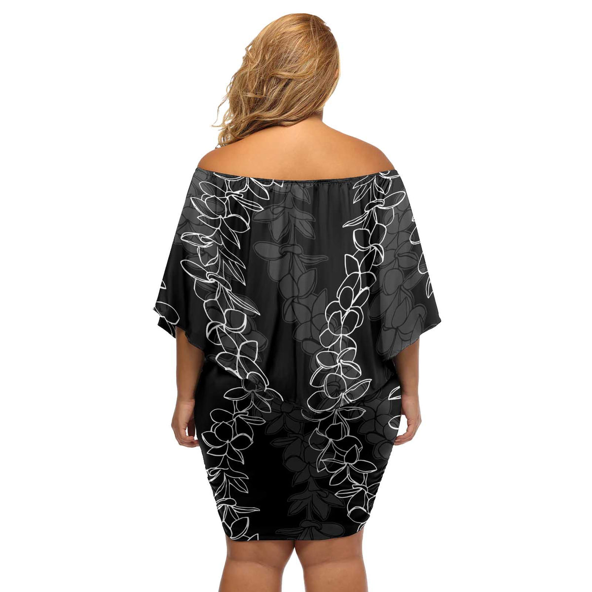 Hawaii Plumeria Lei Off Shoulder Short Dress Aloha Festive Vibe