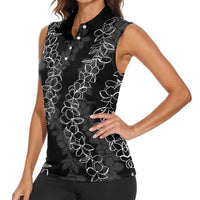Hawaii Plumeria Lei Women Sleeveless Polo Shirt Aloha Festive Vibe