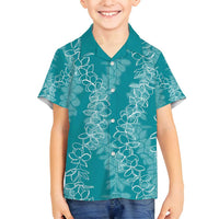 Hawaii Plumeria Lei Family Matching Long Sleeve Bodycon Dress and Hawaiian Shirt Aloha Festive Vibe - Teal LT7 Son's Shirt Teal - Polynesian Pride