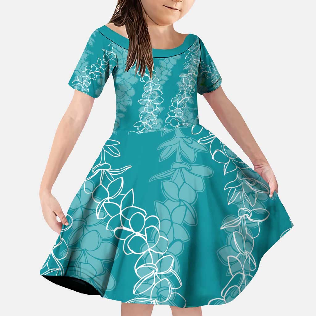 Hawaii Plumeria Lei Family Matching Mermaid Dress and Hawaiian Shirt Aloha Festive Vibe - Teal LT7 Daughter's Dress Teal - Polynesian Pride