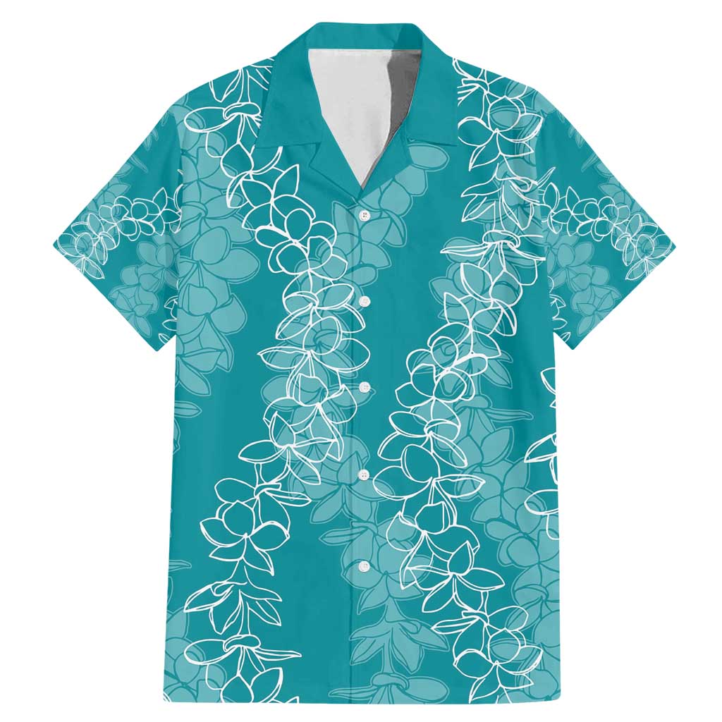 Hawaii Plumeria Lei Family Matching Mermaid Dress and Hawaiian Shirt Aloha Festive Vibe - Teal LT7 Dad's Shirt - Short Sleeve Teal - Polynesian Pride