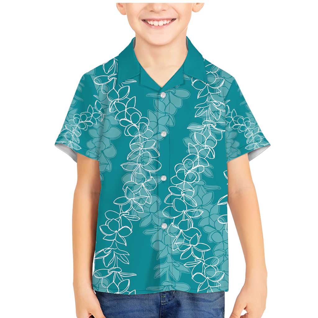 Hawaii Plumeria Lei Family Matching Mermaid Dress and Hawaiian Shirt Aloha Festive Vibe - Teal LT7 Son's Shirt Teal - Polynesian Pride