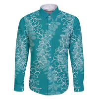 Hawaii Plumeria Lei Family Matching Off The Shoulder Long Sleeve Dress and Hawaiian Shirt Aloha Festive Vibe - Teal LT7 Dad's Shirt - Long Sleeve Teal - Polynesian Pride