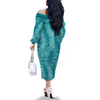 Hawaii Plumeria Lei Family Matching Off The Shoulder Long Sleeve Dress and Hawaiian Shirt Aloha Festive Vibe - Teal LT7 - Polynesian Pride
