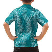 Hawaii Plumeria Lei Family Matching Off Shoulder Short Dress and Hawaiian Shirt Aloha Festive Vibe - Teal LT7 - Polynesian Pride