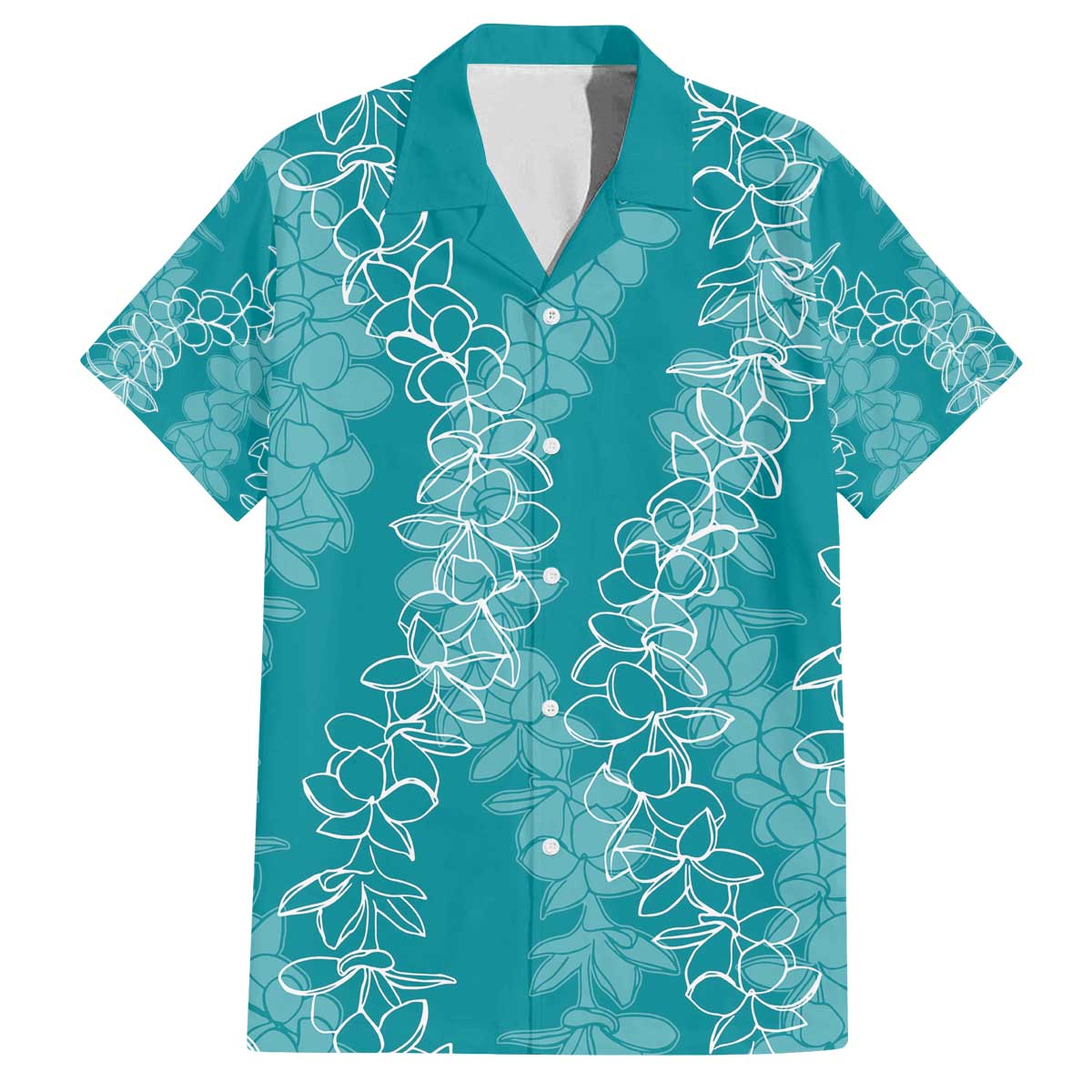 Hawaii Plumeria Lei Family Matching Off Shoulder Short Dress and Hawaiian Shirt Aloha Festive Vibe - Teal LT7 Dad's Shirt - Short Sleeve Teal - Polynesian Pride