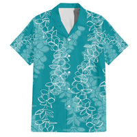 Hawaii Plumeria Lei Family Matching Off Shoulder Short Dress and Hawaiian Shirt Aloha Festive Vibe - Teal LT7 Dad's Shirt - Short Sleeve Teal - Polynesian Pride