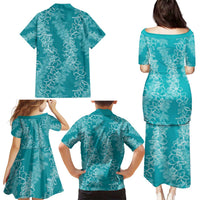 Hawaii Plumeria Lei Family Matching Puletasi and Hawaiian Shirt Aloha Festive Vibe - Teal LT7 - Polynesian Pride