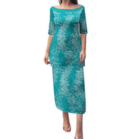 Hawaii Plumeria Lei Family Matching Puletasi and Hawaiian Shirt Aloha Festive Vibe - Teal LT7 Mom's Dress Teal - Polynesian Pride