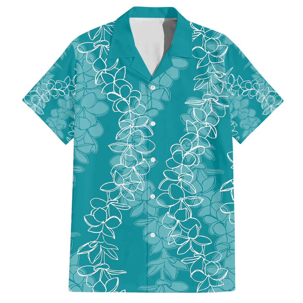 Hawaii Plumeria Lei Family Matching Short Sleeve Bodycon Dress and Hawaiian Shirt Aloha Festive Vibe - Teal LT7 Dad's Shirt - Short Sleeve Teal - Polynesian Pride