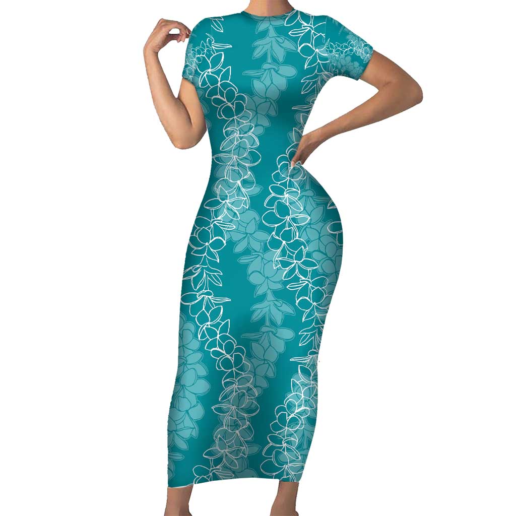 Hawaii Plumeria Lei Family Matching Short Sleeve Bodycon Dress and Hawaiian Shirt Aloha Festive Vibe - Teal LT7 Mom's Dress Teal - Polynesian Pride